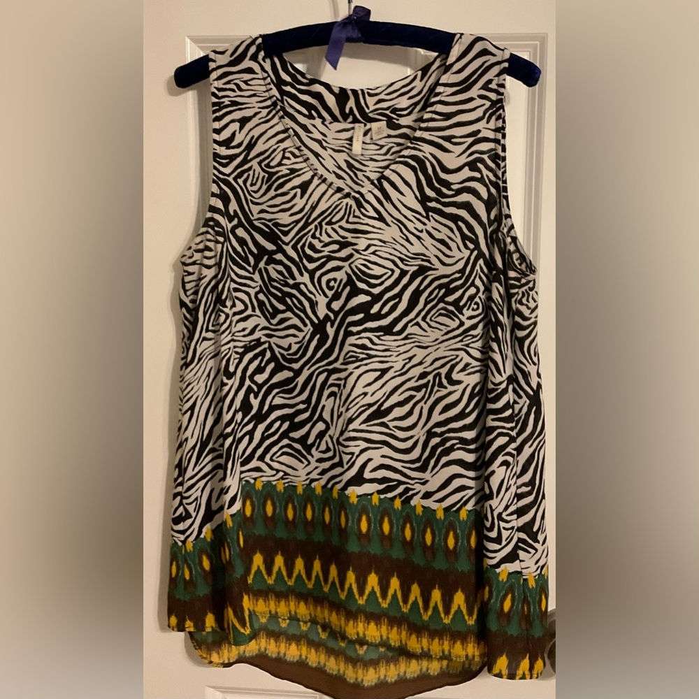 Cato Zebra Print Sleeveless Blouse with Green and Yellow Accents